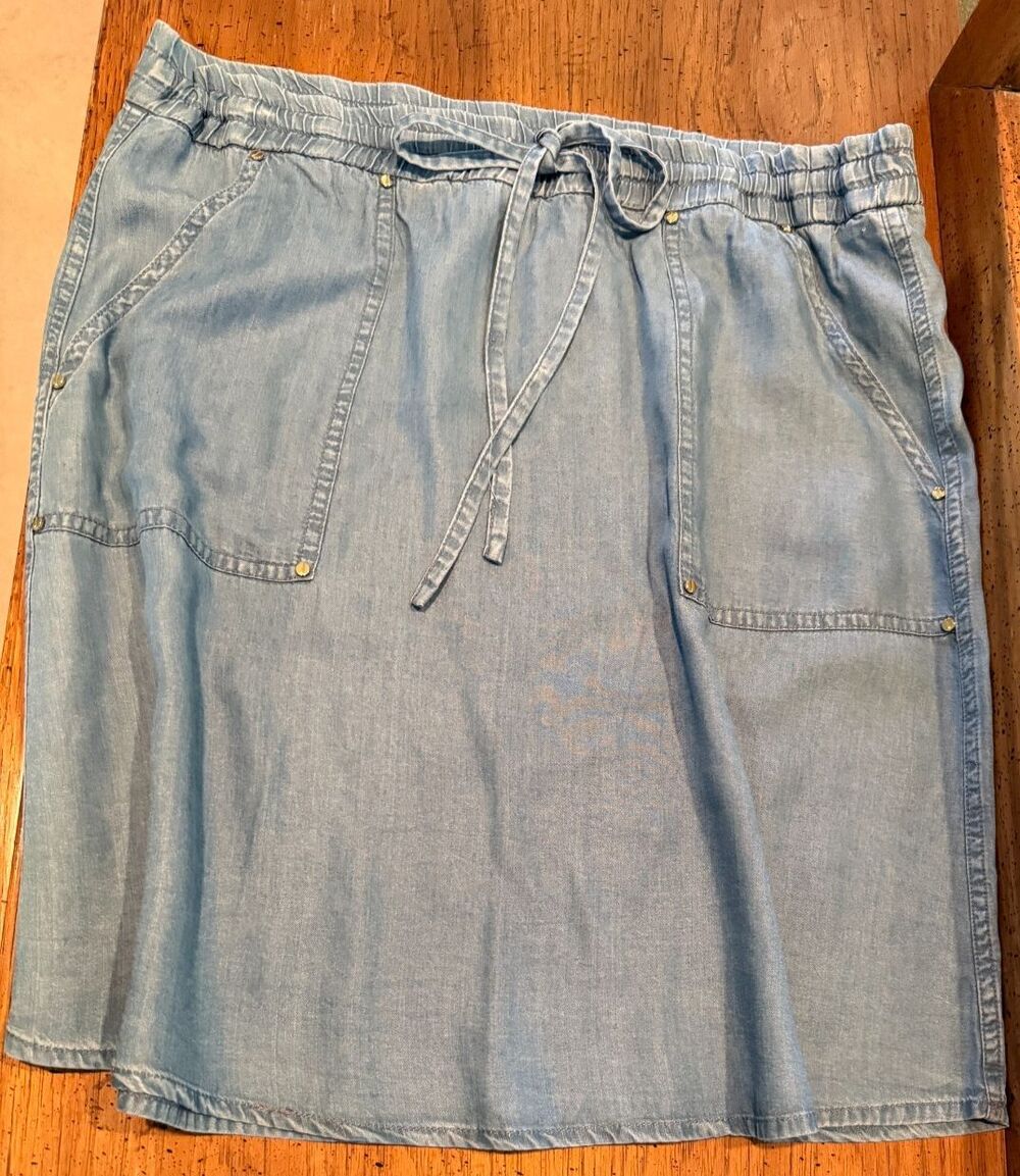 JONES NY Chambray Skirt Blue Acid-Wash Drawstring Waist Size 6 NWT